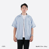 Open Collar Soft Touch Cotton Short Sleeve Shirt - Soft Blue