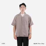 Open Collar Crinkle Short Sleeve Shirt - Mushroom Brown