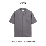 Open Collar Crinkle Short Sleeve Shirt - Charcoal