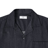 Open Collar Denim Short Sleeve Shirt - Black