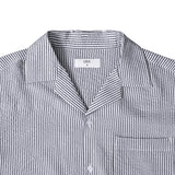 Open Collar Seersucker Stripe Short Sleeve Shirt - Black