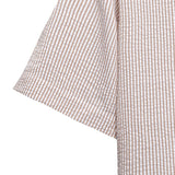 Open Collar Seersucker Stripe Short Sleeve Shirt - Brown