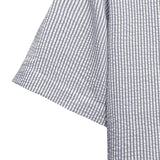 Open Collar Seersucker Stripe Short Sleeve Shirt - Grey