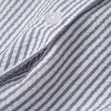 Open Collar Seersucker Stripe Short Sleeve Shirt - Grey