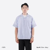 Open Collar Seersucker Stripe Short Sleeve Shirt - Light Blue
