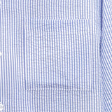 Open Collar Seersucker Stripe Short Sleeve Shirt - Light Blue