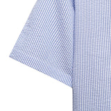 Open Collar Seersucker Stripe Short Sleeve Shirt - Light Blue