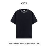 Oversized Heavyweight Cotton 16s T-shirt with Striped Collar - Black