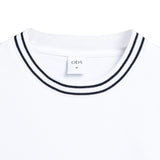Oversized Heavyweight Cotton 16s T-shirt with Striped Collar - White