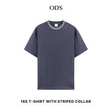 Oversized Heavyweight Cotton 16s T-shirt with Striped Collar - Dark Grey