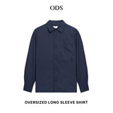 Oversized Long Sleeve Shirt Cotton Rayon - Navy