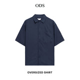 Oversized Short Sleeve Shirt Cotton Rayon - Navy