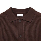 Rowen Shirt Collar Knit Cardigan - Dark Brown