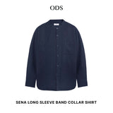 Sena Koko Long Sleeve Band Collar Shirt - Navy