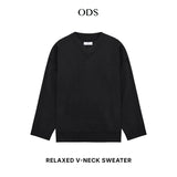 Relaxed V Neck Knit Sweater - Black