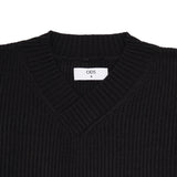 Relaxed V Neck Knit Sweater - Black