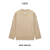 Relaxed V Neck Knit Sweater - Oatmeal