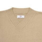 Relaxed V Neck Knit Sweater - Oatmeal