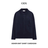 Asher Shirt Collar Knit Cardigan - Navy