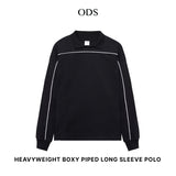 Heavyweight Boxy Piped Long Sleeve Polo - Black