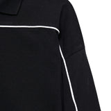 Heavyweight Boxy Piped Long Sleeve Polo - Black