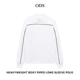 Heavyweight Boxy Piped Long Sleeve Polo - White