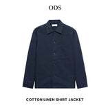 Cotton Linen Shirt Jacket - Navy