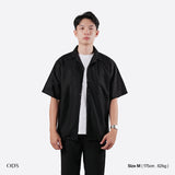 Open Collar Soft Touch Cotton Short Sleeve Shirt - Black