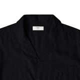 Open Collar Soft Touch Cotton Short Sleeve Shirt - Black