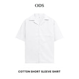 Open Collar Soft Touch Cotton Short Sleeve Shirt - White