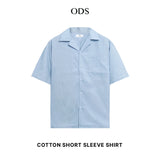 Open Collar Soft Touch Cotton Short Sleeve Shirt - Soft Blue