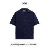Open Collar Soft Touch Cotton Short Sleeve Shirt - Navy