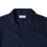 Open Collar Soft Touch Cotton Short Sleeve Shirt - Navy
