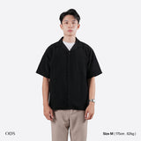 Open Collar Crinkle Short Sleeve Shirt - Black