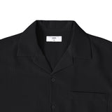 Open Collar Crinkle Short Sleeve Shirt - Black
