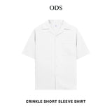 Open Collar Crinkle Short Sleeve Shirt - White