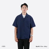 Open Collar Crinkle Short Sleeve Shirt - Navy