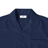 Open Collar Crinkle Short Sleeve Shirt - Navy
