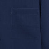 Open Collar Crinkle Short Sleeve Shirt - Navy