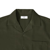 Open Collar Crinkle Short Sleeve Shirt - Olive Green