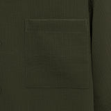 Open Collar Crinkle Short Sleeve Shirt - Olive Green