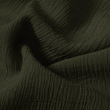 Open Collar Crinkle Short Sleeve Shirt - Olive Green