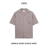 Open Collar Crinkle Short Sleeve Shirt - Mushroom Brown
