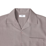 Open Collar Crinkle Short Sleeve Shirt - Mushroom Brown