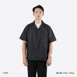 Open Collar Denim Short Sleeve Shirt - Black