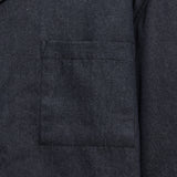 Open Collar Denim Short Sleeve Shirt - Black