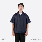 Open Collar Denim Short Sleeve Shirt - Navy