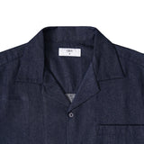 Open Collar Denim Short Sleeve Shirt - Navy