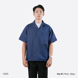 Open Collar Denim Short Sleeve Shirt - Pacific Blue