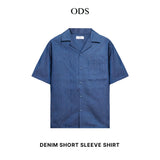 Open Collar Denim Short Sleeve Shirt - Pacific Blue